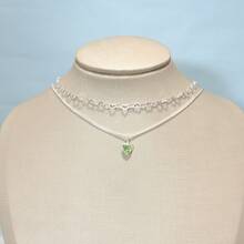 Set Of 2 Women's Heart-Shaped Necklaces With Colored Cubic Zirconia Pendants, Plated In 925 Silver Or 18K Gold. - 銀色 - 查看 4