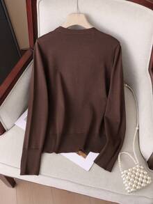 GIGOGOU Women's Casual Solid Color Knit Cardigan, Spring/Autumn - Coffee - View 3