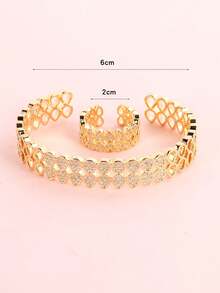 1 Set Women's New European & American Style 14K Gold-Plated Vintage Micro-Inlaid Double Row Zirconia Simplex Buckle Bracelet & Ring Set