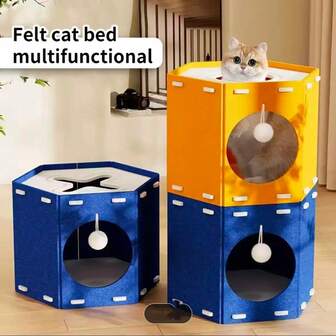 毛毡猫抓板 - 双层猫爪板猫床。自旋转磨爪器，孔洞不易掉毛。