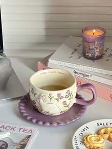 1 cană ceramică cu model floral colorat de iepure, cană ceramică adorabilă cu iepure 3D și detalii vibrante pe mâner, potrivită pentru cafea, cereale, decor de primăvară pentru casă și ocazii de Paște