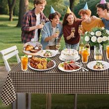 1/3pcs Black & Tan Checkered Plastic Tablecloth 54x71 Inches Rectangular Disposable Party Tablecloth, Suitable For Birthday, Graduation, Restaurant, Wedding Decoration - Multicolor - View 6