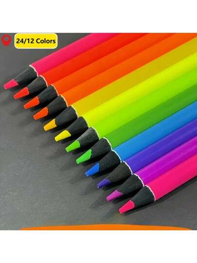 24/12 Colors Fluorescent Colored Pencils - Soft Core Suitable For Adult Coloring Books, Vibrant Colors, Durable Designer Pencils For Artists And Beginners, Professional Details And Blending Tools, Art Supplies, Colored Pencils, Smooth Writing, Art Tools, Creative Professionals, High-Quality Colored Pencils Provided, Colored Pencils, Colored Pencils Suitable For School