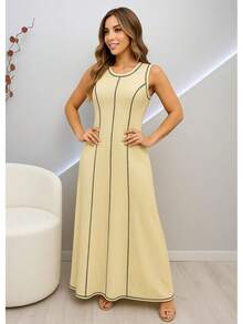 Premium Fabric Sweatshirt Dress With Beautiful Stitching Details. - Yellow - View 2