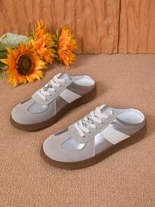 女士休闲学院风平底厚底乐福鞋，白色运动鞋