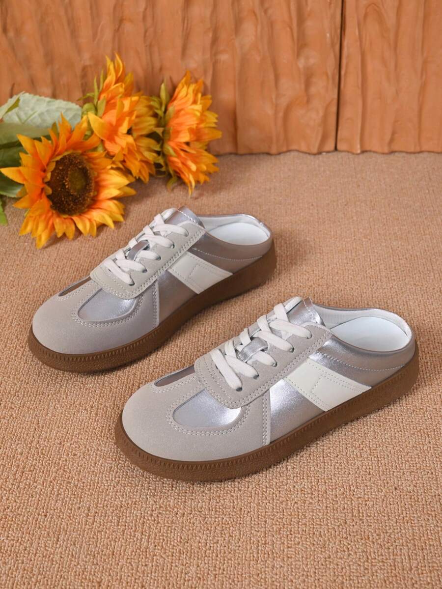 女士休闲学院风平底厚底乐福鞋，白色运动鞋