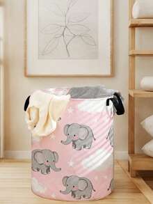 1 件大容量可折叠圆形动物印花收纳篮带手柄，多用途适用于浴室、卧室、洗衣房、玩具、家居用品、可折叠脏衣篮、储物箱 - 彩色 - 查看 5