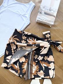 ELLIE Set With Bodysuit (Supplex Bodysuit + Lined Skirt With Shorts) - Bird With White Top and Black Bottom - View 4