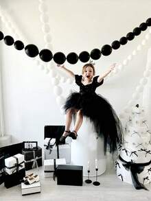 20/40个带尾巴的黑色乳胶气球，可连接，适用于DIY派对装饰、气球瀑布场景、生日派对、主题派对、毕业典礼、订婚、婚礼、新娘送礼会、周年纪念、单身派对、黑色主题派对装饰 - 黑色 - 查看 6