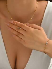 VceTd 一套可爱蝴蝶不锈钢首饰套装，适合女性日常佩戴 - 金黃色 - 查看 2