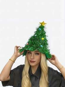 1 Piece Of Adult Holiday Christmas Tree Hat - A Soft Velvet, Thick And Fluffy Holiday Party Headpiece, Featuring Colorful Ball Decorations And Star Top Decorations, Perfect For Christmas And New Year Celebrations