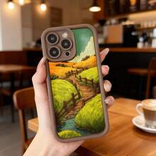 Cubierta de teléfono con borde negro diseño de paisaje rural campo verde y sendero de madera para uso diario en cafeterías y espacios exteriores Aplicable a los teléfonos de la serie Apple y Galaxy - Negro - Ver 4