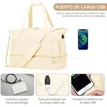 Bolsa Deportiva para el Gym con Compartimento para Zapatos y Bolsa de Agua Húmeda,Bolsas de Viaje para Hombre y Mujer, para Viajes, Entrenamiento, Yoga, Deportes(E2-Beige) - Tipo 1 - Ver 6