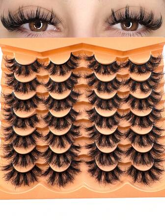 14 par lyxiga fluffiga D-curl dramatiska, röriga minkögonfransar, mjuka och bekväma dramatiska syntetiska minkögonfransar, fluffiga 3D-fransar, långa och tjocka lösögonfransar av konstgjord mink, tjocka korsögonfransar, flerskiktade lockiga fransar för en dramatisk, voluminös look, lämpliga för fester och firanden.