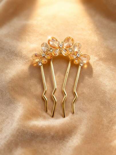 1pc Women's Elegant Rhinestone Butterfly Decorative Hair Clip, Metal Rhinestone Material, Updo Hairstyle Lightweight Luxurious Elegant Design, Butterfly Rhinestone Hair Comb, Suitable For Daily Outings, Luxury Outfits, Elegant Style Matching