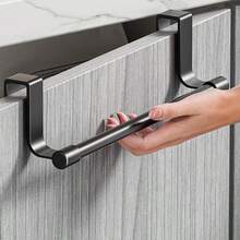 1 pieza Toallero de acero inoxidable para cocina - Montaje sin taladro en la puerta del gabinete, organizador ahorra espacio para toallas de mano, paños de cocina, guantes - Construcción de plástico duradero, Portatoallas de cocina, Utensilios de cocina modernos, Construcción resistente