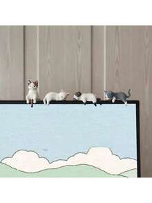 Cute Cat Computer Monitor/Car Dashboard Decor, Screen Frame Decoration For Office Desk, Comes With Adhesive (Damage Free)