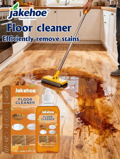 jakehoe Floor Cleaner Decontamination Remove Oil Stains Dust Dirt Tile Wood Floor Polish Cleaner Multi-Functional Household Floor Cleaner 100ml