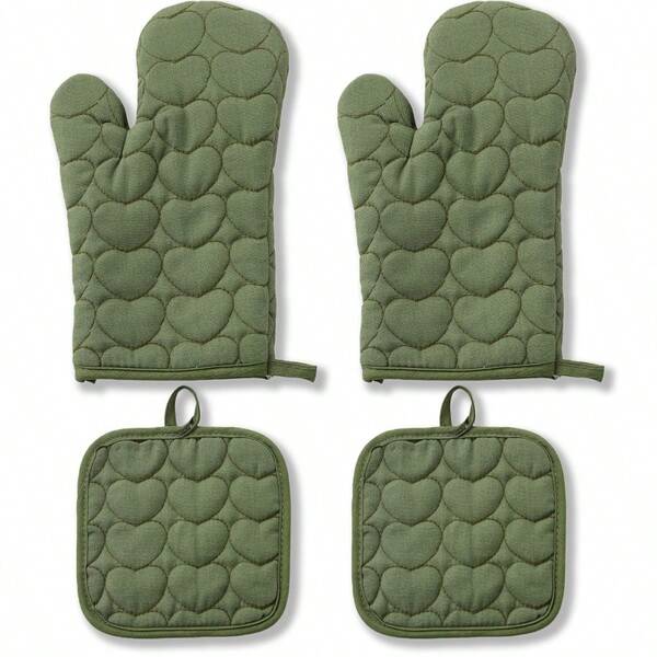 4pcs Heat Resistant Gloves, Solid Color Microwave Oven Baking Gloves, Kitchen Baking Anti-Scald Insulation Pad