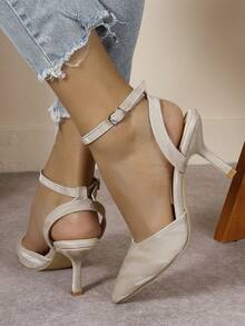 Giày cao gót mũi nhọn thanh lịch dành cho nữ, dép sandal hở lưng đa năng cho mùa hè - Màu be - Xem 7