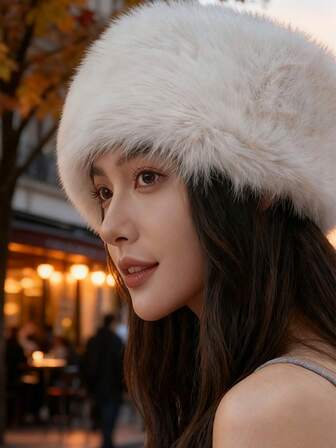 1 Stück weicher, dicker und winterwarmer Kunstfell Hut, modischer Kaninchenfell-Stil warmer Hut, bequemer, leichter russischer Stil warmer Hut, Skimütze, süßes Winteraccessoire für Frauen