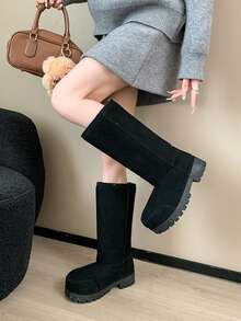 Zimowe, nowe, śliczne, duże śniegowce z dużą główką, grube podeszwy, ciepłe, sięgające za kolano, z cholewką - Czarne - Zobacz 11