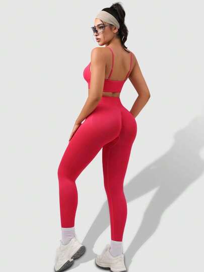 In Sports BH Shorts Set, Built Cup Pads Adjustable Straps, Yoga Leggings, Cycling Shorts, Seamless Com Tafel Fitted view 6