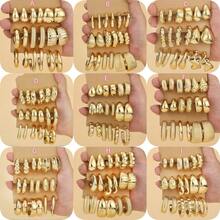 9pairs Fashionable And Elegant New Style Multi-Combination Shape Gold-Plated Plastic Earrings Set,The First Choice For Daily Matching And Gifting