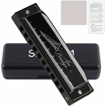 Blues Harmonica Adults Beginner Professional Students Musician Key Of C 10 Holes 20 Tone Diatonic Harmonica With Silver Case Bronze Reeds Mouth Organ Silver, 10 Holes Blues Primary