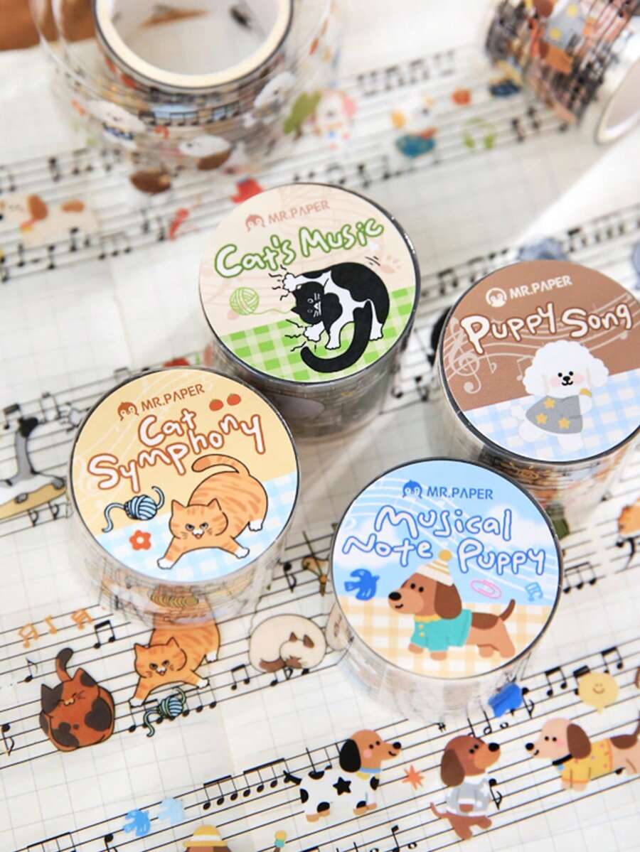 1卷可爱宠物音符系列卡通装饰和纸胶带，剪贴簿工艺用品 - 彩色 - 查看 1