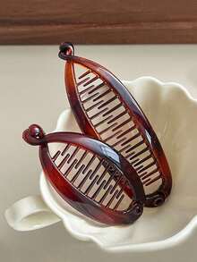 2个装女士琥珀色香蕉夹马尾辫发圈，优雅高冠发爪夹，日常发饰，发爪，发夹，发卡，头部饰品，发卡 - 巧克力棕 - 查看 5