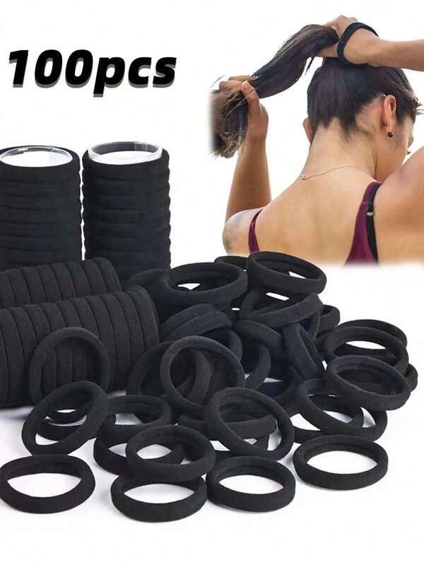 5/10/20/50pcs Women Minimalist Fashion Cute Convenient Elegant Street Casual High Elasticity 4cm/1.57in Black Hair Ties,Adjustable Black Elastic Headband - Gym And Yoga Rubber Bands,Suitable For Thick Hair, Fashionable Simple, High Elasticity Thick Hair Scrunchies, Simple Seamless Rubber Bands For Ponytail, Suitable For Women Daily Decoration