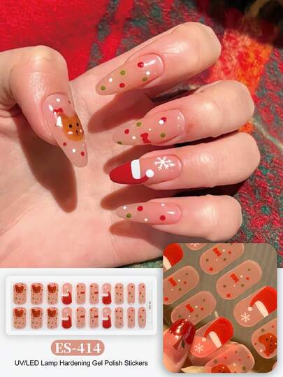 Christmas Halloween EMI Crystal Gel Nails, Transparent Base Glue, 20 Pieces Of Gel Nail Stickers, Stickers, Requires UV Lamp, Salon Quality, Long-Lasting And Durable, ES20 Cross-Border Wholesale Single Piece Direct Shipment, Same Style As The Red Book Nail Stickers, Nail Sticker For Fingertips