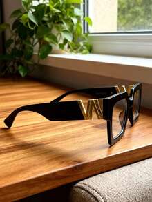 1pc Casual Solid Color Tritan (Copolyester) Women's Non-Prescription Glasses, Autumn/Winter Best Seller - Black - View 4