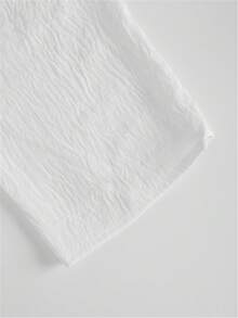 女士纯色衬衫，休闲长袖主教袖翻领衬衫，常规纽扣门襟 - 白色 - 查看 8