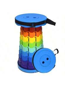 1pc Outdoor Rainbow Foldable Plastic Stool, Compact Portable Chair, Small Bench, Retractable Footrest Stool