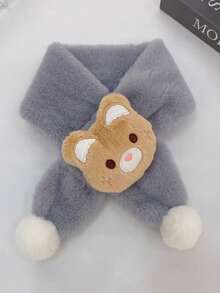 1条儿童可爱小熊兔子卡通围巾，保暖加厚毛绒交叉围脖，男女童皆宜，秋冬季