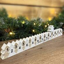 1件装乡村风木质圣诞倒计时日历，带星星图案 - 人造松木圣诞降临日历，带数字日期（15-24） - 米色 - 查看 3