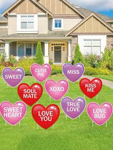 10个情人节花园装饰牌，配20个插杆，粉色心形草坪装饰，情人节快乐，周年纪念婚礼用品，家居草坪小径装饰，户外家庭聚会装饰 - 彩色 - 查看 3