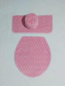 Juego de baño afelpado para tapa de inodoro wc portarrollo 3piezas decoracion - Rosa - Ver 6