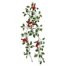 Christmas Garland Artificial Holly Leaves Garland Faux Greenery Vine For Table Mantle Fireplace Home Holiday Party Decor - Red Berries and White Leaves Vine (ahf614-980-1) - View 7