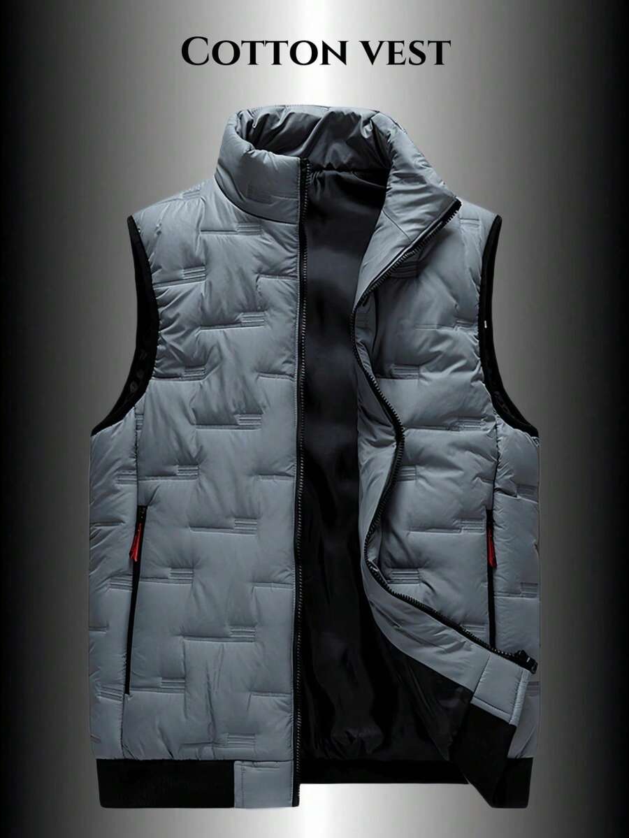 1 Giacca senza maniche con collo alto e fodera termica da uomo, gilet casual versatile per sport all'aperto e pesca, adatto per autunno e inverno