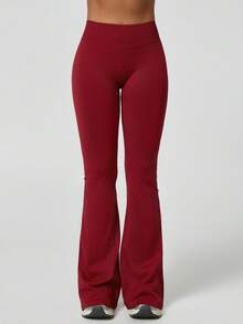 NcmRyu 1件装女士纯色无缝简约高腰弹力提臀喇叭运动裤 - 紅色 - 查看 3