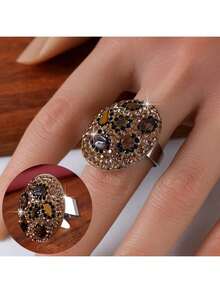 1pc Fashion Cubic Zirconia Decor Leopard Pattern Ring For Women For Daily Decoration - Multicolor - View 6