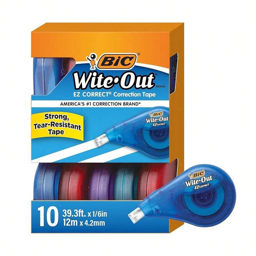 BIC Wite-Out EZ Correct Tear-Resistant Correction Tape With 39.3 Ft Of Tape, 10-Count Pack In White{Inchcolorinch:InchWhite Tapeinch} - Băng trắng - Xem 1