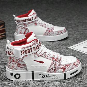 男士休闲运动鞋，青少年中帮印花运动鞋