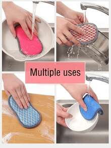 1/5/10 片装彩色超细纤维厨房海绵，双面可重复使用不锈钢清洁垫，软毛清洁刷，适用于平底锅和烤盘，款式和颜色随机。 - 彩色 - 查看 5