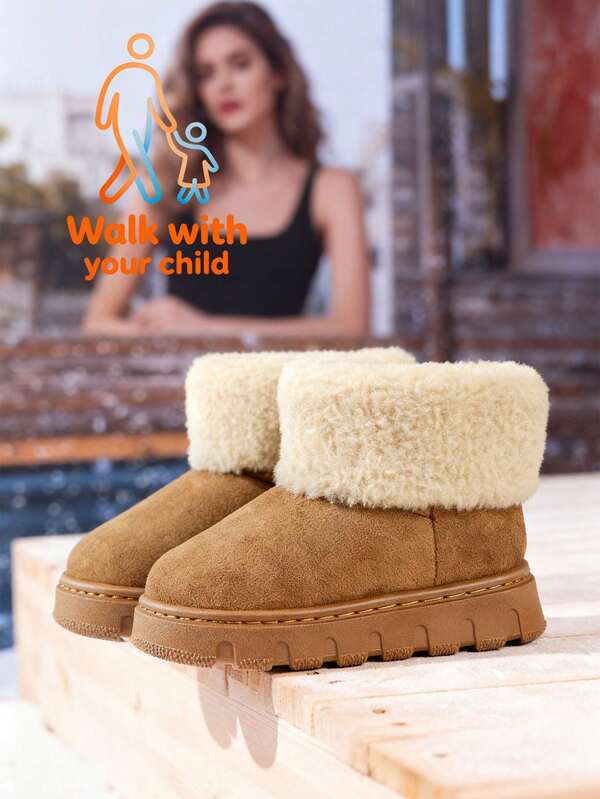 Walk With Your Child 1 Pair Of The New Children's 2025 Autumn/Winter Collection Features Thick And Warm Fleece Snow Boots For Boys And Girls, Indoor And Outdoor Home Snow Boots For Children, Simple And Fashionable Round-Toe Snow Boots, Short Top Design That Fits Various Pant Styles, Caramel Brown Meets The Winter Sun, And Minimalist Lines Blend With Three-Dimensional Shoe Shapes