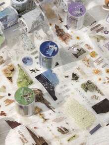 1卷PET装饰胶带，剪贴簿系列，多种款式，适用于日记本、杂志、DIY工艺品 - 彩色 - 查看 1