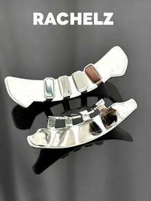 أغطية أسنان مصقولة ذات سطح ناعم بتصميم هندسي شبه منحرف لأسلوب الهيب هوب والسايبربانك للنساء والرجال، إكسسوارات مجوهرات للاستخدام اليومي والتنكري